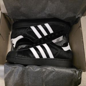 NWT Adidas Superstar II Black Leather Hair Calf Pony Fur Sneakers Sz8